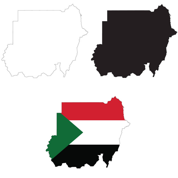 Mapa Súdánu na bílém pozadí. Obrys mapy Súdánu. Súdánská vektorová mapa s vlajkou uvnitř. - Vektor, obrázek