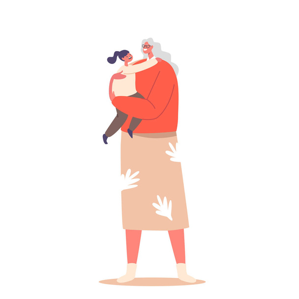 Wesoła babcia trzymająca się za ręce przytulająca dziewczynkę, babcia obejmująca wnuczkę. Happy Family Characters Love, Oszczędność czasu, Senior Woman i Kid. Ilustracja wektor ludzi z kreskówek - Wektor, obraz