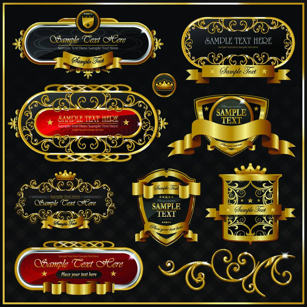 Decorative ornate gold frame label - Vetor, Imagem