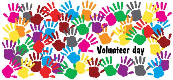 ボランティアの日12月。国際ボランティア。ベクトルバナー。人、助け、手の概念人間の寄付の貢献助けが欲しかった。助けを求めてた。絵具 - ベクター画像