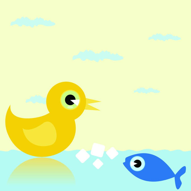 Ördek ve balık, şık vektör çizimi  - Vektör, Görsel