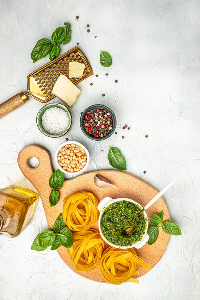 Traditional Italian pesto for making fettuccine, pasta. Restaurant menu, dieting, cookbook recipe top view. - Photo, Image
