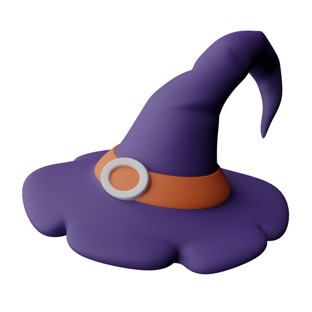 3d rendering illustration cartoon style horror scary purple witch hat, decorative ornament halloween design theme icon - Photo, Image