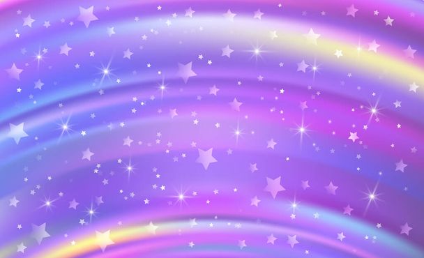 Fantasy sfondo arcobaleno viola in stelle scintillanti per il design. Illustrazione vettoriale per bambini. - Vettoriali, immagini
