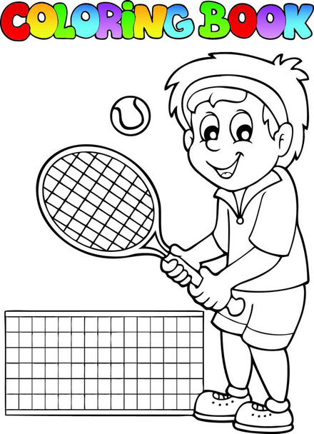 "Coloring book cartoon tennis player" - Vector, Image