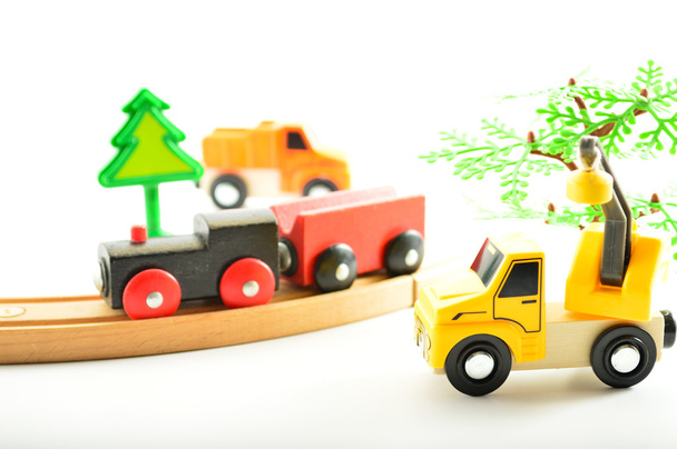 Tren ve kamyon, Vinç. Çocuklar için oyuncaklar. - Fotoğraf, Görsel