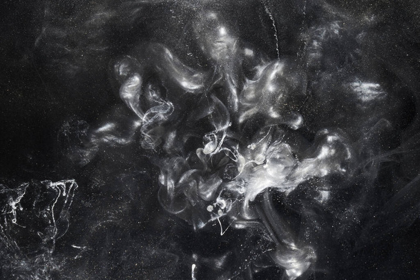 Black white gray alcohol ink background. Dark paint underwater explosion. Wavy stains splashes acrylic watercolor. Exoplanet abstract ocean - Valokuva, kuva