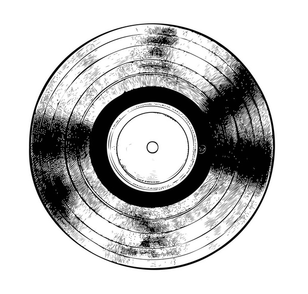 Vinyl δίσκο δίσκο χέρι σχέδιο χαρακτικής στυλ σκίτσο Διανυσματική απεικόνιση. - Διάνυσμα, εικόνα