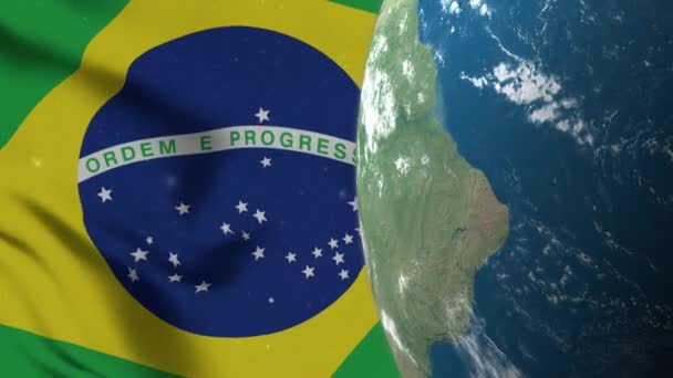 Brésil Drapeau et Brésil Carte sur Terre Globe 4K - Séquence, vidéo