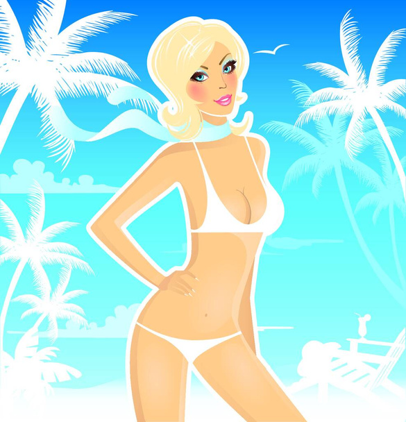 Summer woman in swimsuit vector illustration  - Вектор,изображение