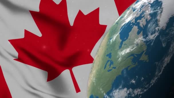 Flag of Canada and Canada Map on Earth Globe 4K  - Footage, Video