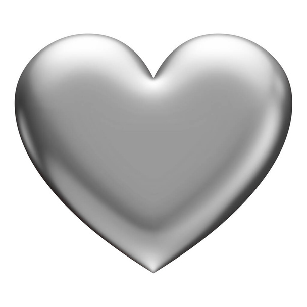 silver heart isolated on white, 3d illustration - Photo, Image