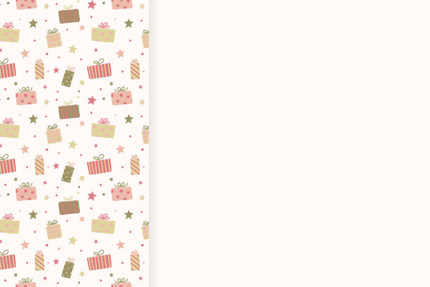 Christmas background with hand drawn gift boxes and copyspace. Vector - Vektör, Görsel