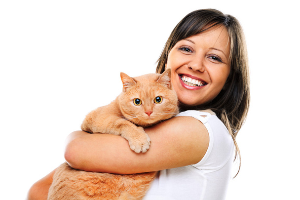 Woman with red  cat - Φωτογραφία, εικόνα