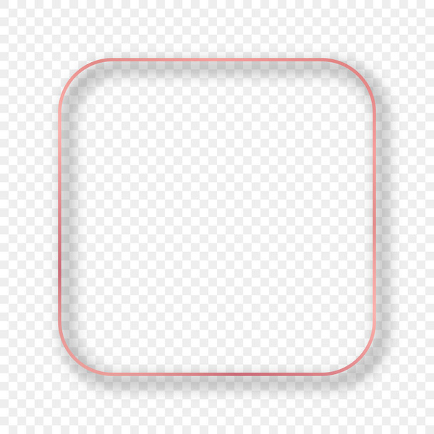Rose gold glowing rounded square frame with shadow isolated on transparent background. Shiny frame with glowing effects. Vector illustration - Vector, Image