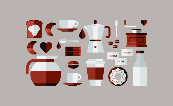 "Icône plate du petit déjeuner café icônes, illustration vectorielle - Vecteur, image