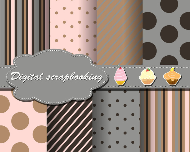 Set of flower vector paper for scrapbook with cake - Vector, Image