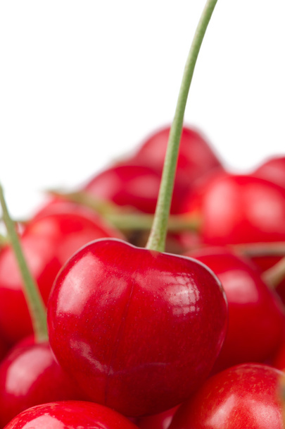 Ripe Red Cherries on White Background - Fotoğraf, Görsel