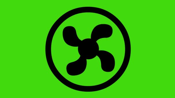 Animação de ícone de um ventilador que move as hélices, em um fundo de chave de cromo verde - Filmagem, Vídeo