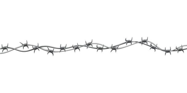 Barbed wire. Fencing strong sharply pointed element, twisted around, art pattern. Industrial barbwire, protection concept design. Modern metallic sharp element for area protection. - Vector, Image