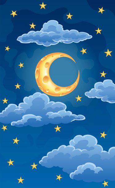 Night with moon and clouds. Weather app screen, mobile interface design. Forecast weather background. Time concept vector banner. - Vektör, Görsel