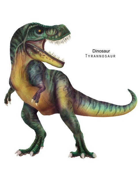 Иллюстрация тираннозавра. Динозавр с острыми зубами. Зеленый динозавр - Фото, изображение