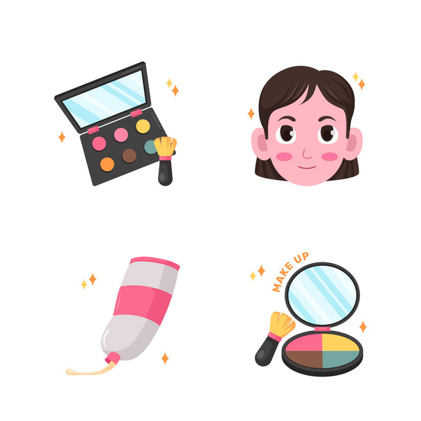 blush eyeshadow face cream ointment beauty makeup skincare sticker illustration set - Vector, Image