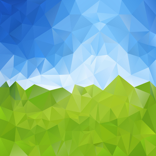 Vektör poligonal arka plan - üçgen tasarımında gökyüzü renkleri ile çayır - yeşil ve mavi - Vektör, Görsel