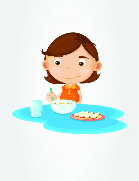 Girl eating breakfast vector illustration - Vektor, Bild