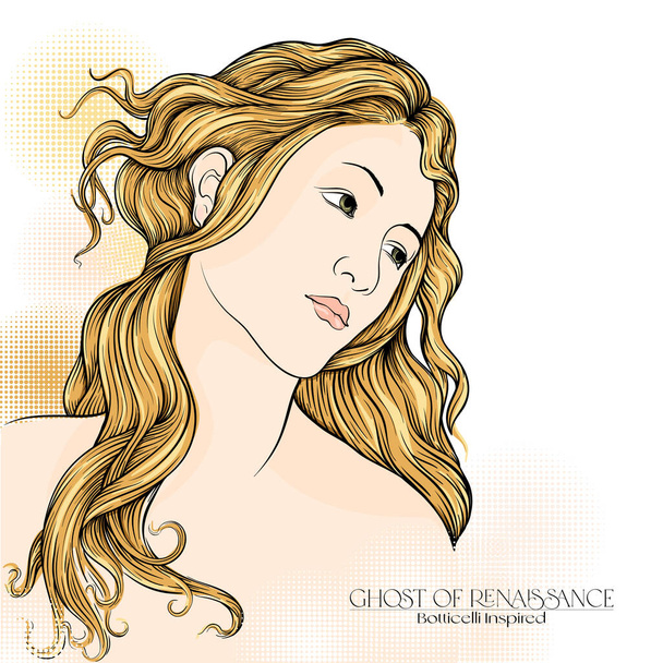 Portrait of a woman inspired by a painting by Renaissance artist Botticelli Spring. Outline hand drawing vector illustration. - Διάνυσμα, εικόνα