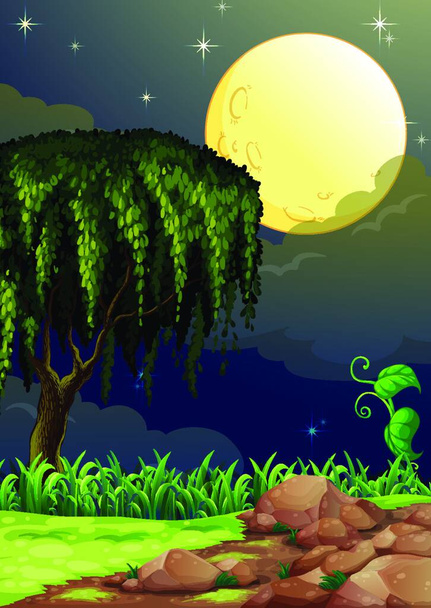 A view of the forest in the middle of the night - Vector, Image