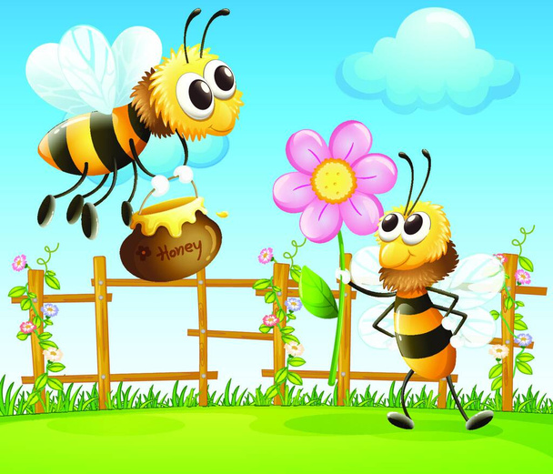 Due grandi api in giardino, illustrazione vettoriale design semplice - Vettoriali, immagini