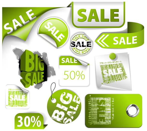 Set of green discount elements - Vector, Image