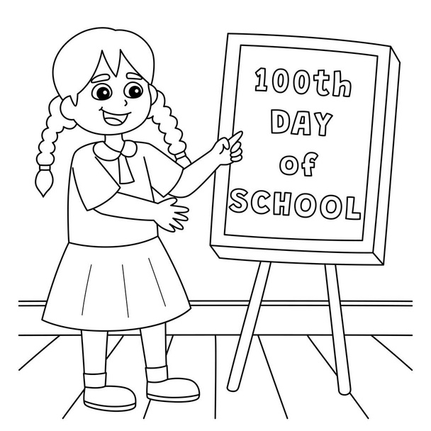Een leuke en grappige kleurplaat voor het 100ste schoolmeisje. Zorgt voor uren kleurplezier voor kinderen. Kleur, deze pagina is heel gemakkelijk. Geschikt voor kleine kinderen en peuters. - Vector, afbeelding