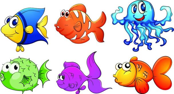 Five different kinds of sea creatures - Вектор,изображение