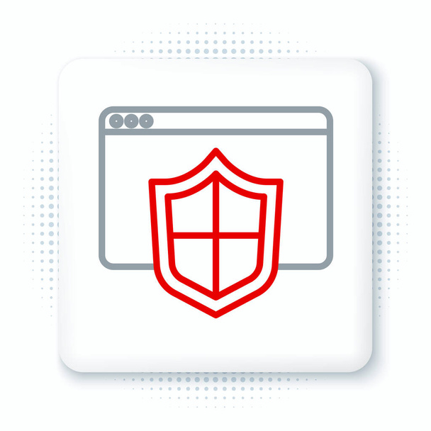 Browser linea con icona scudo isolato su sfondo bianco. Sicurezza, protezione, protezione, privacy. Concetto di contorno colorato. Vettore - Vettoriali, immagini