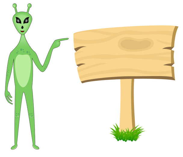 Alien pointing towards sign board - Vector, Image