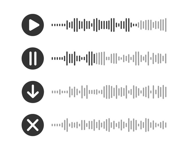Spraakberichten iconen. Audio chat elementen met spelen, pauzeren, downloaden knoppen en spraakgolven geïsoleerd op witte achtergrond. Messenger, podcast mobiele app-interface. Vector grafische illustratie - Vector, afbeelding