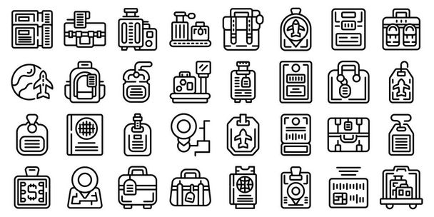 Airport travel tags icons set outline vector. Travel luggage. Plane tag - Vettoriali, immagini