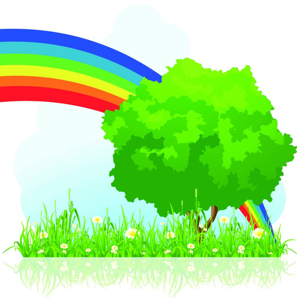 "isolierter grüner Baum mit Regenbogen" - Vektor, Bild