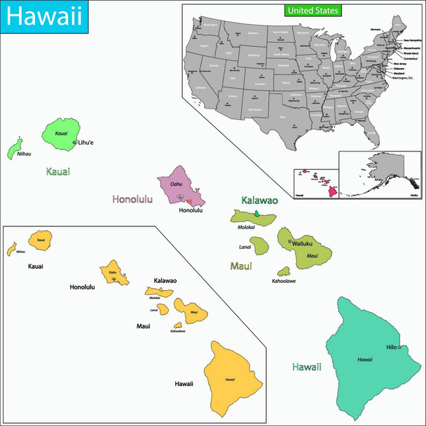 Hawaii Karte, einfache Illustration im Web - Vektor, Bild