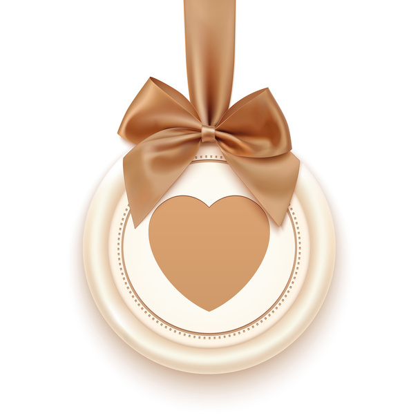 Badge with heart, golden ribbon and a bow - Vector, Image