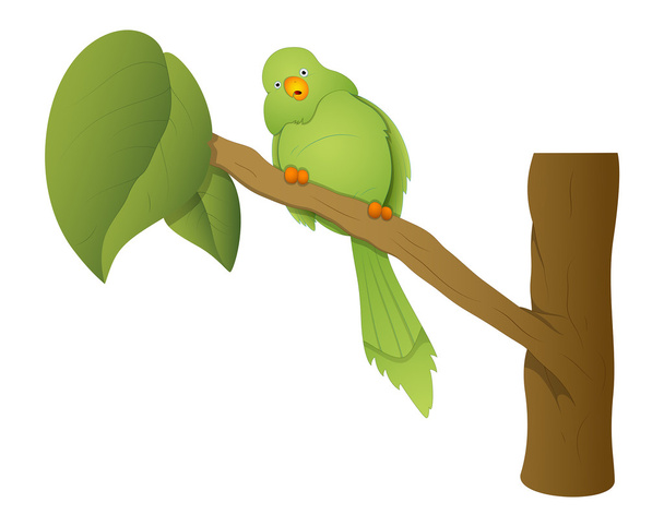 Ağaç dalı üzerinde oturan yeşil papağan - Vektör, Görsel