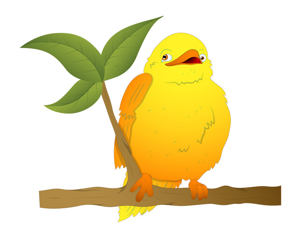 Cartoon Bird on Branch Vector - Vector, Image