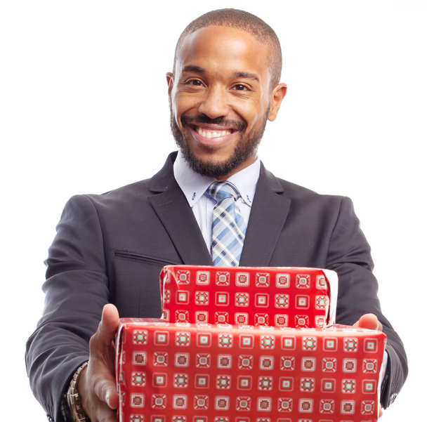 Young cool black man with boxes - Foto, afbeelding