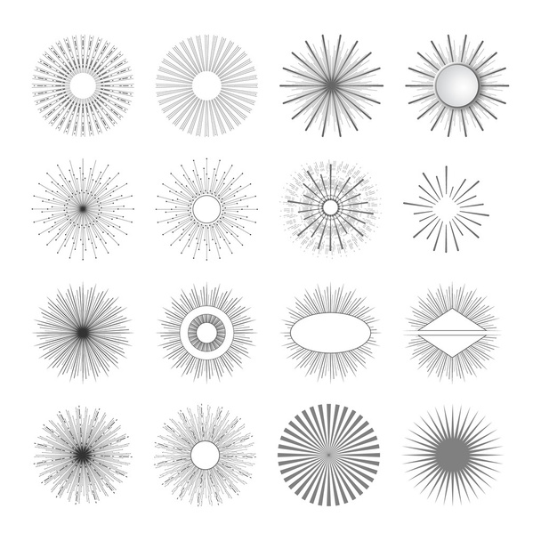 Formes géométriques et rayon lumineux. Set Sunbusrt pour logo vintage et rétro
 - Vecteur, image