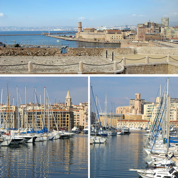 Etelä-Ranska: maamerkkejä Marseille, Old Port, kollaasi
 - Valokuva, kuva