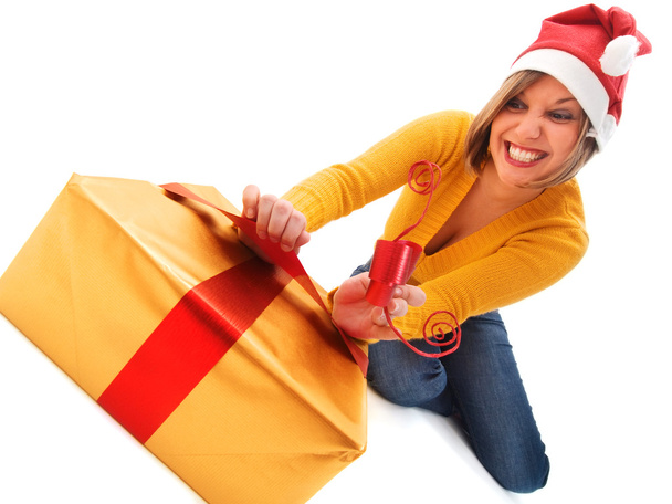Woman with Christmas present - Foto, immagini