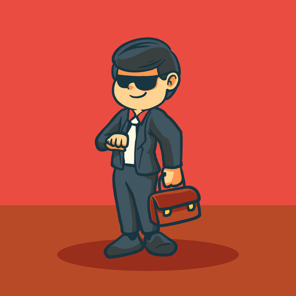 Hand drawn Children cartoon activities as a businessman isolated on red background. - ベクター画像