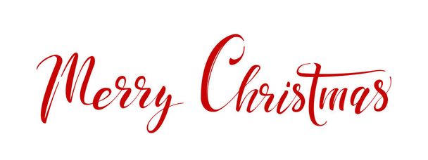 Feliz Navidad, caligrafía manuscrita aislada sobre fondo blanco. Tipografía creativa para el saludo navideño. Ideal para banderas de Año Nuevo y Navidad, carteles, etiquetas de regalo y etiquetas. - Vector, imagen